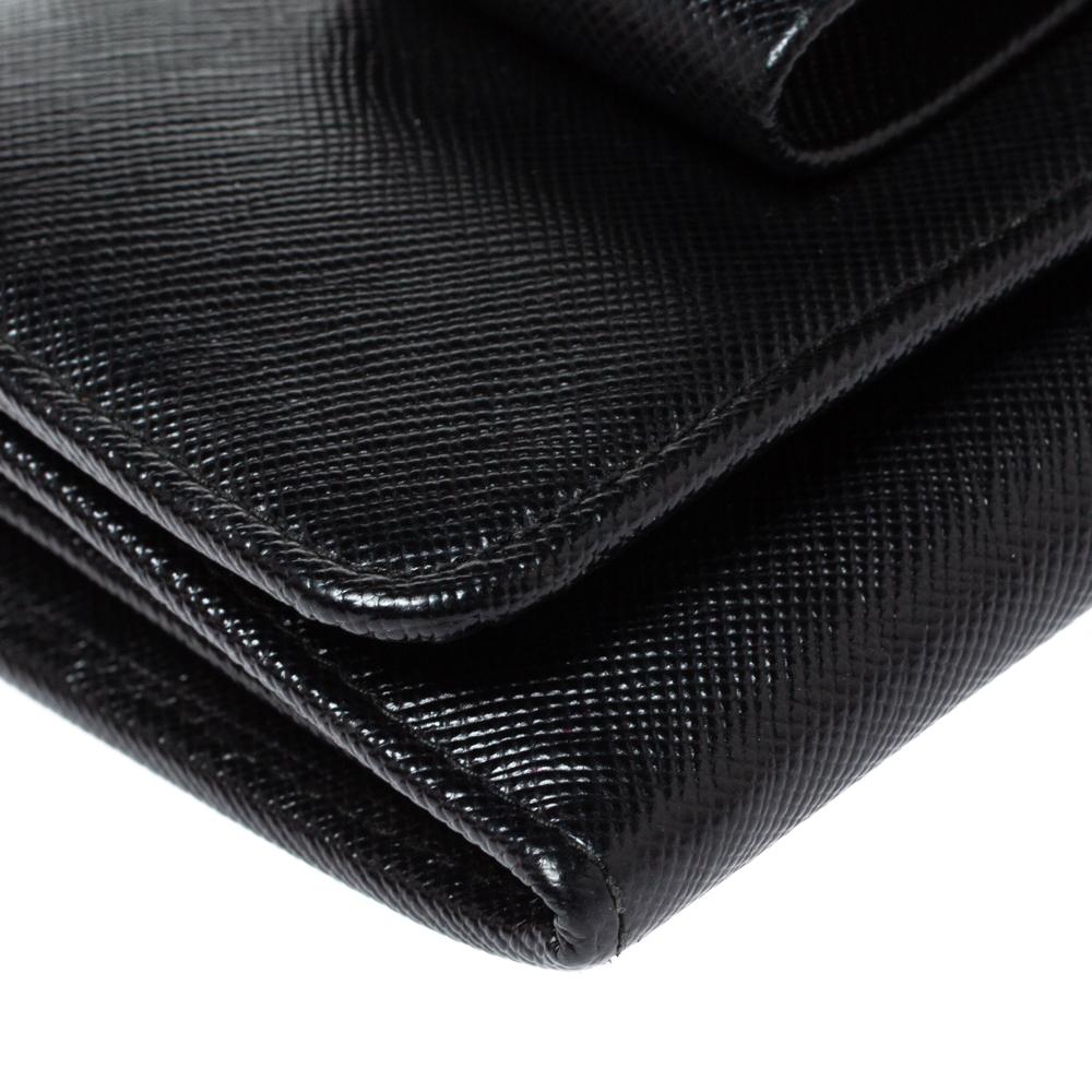 Women's Prada Black Saffiano Lux Leather Bow Continental Wallet