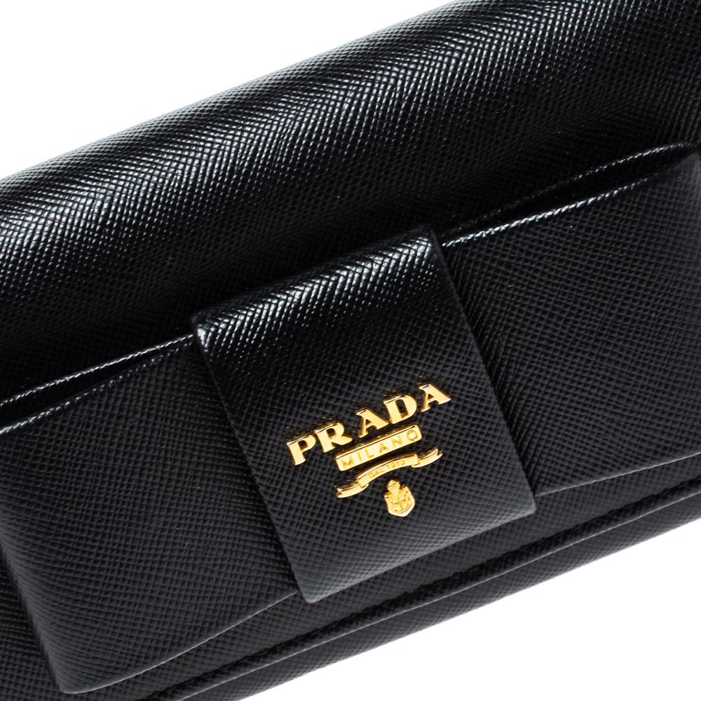 Prada Black Saffiano Lux Leather Bow Continental Wallet 1