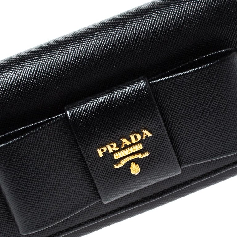 Prada Black Saffiano Lux Leather Bow Continental Wallet at 1stDibs
