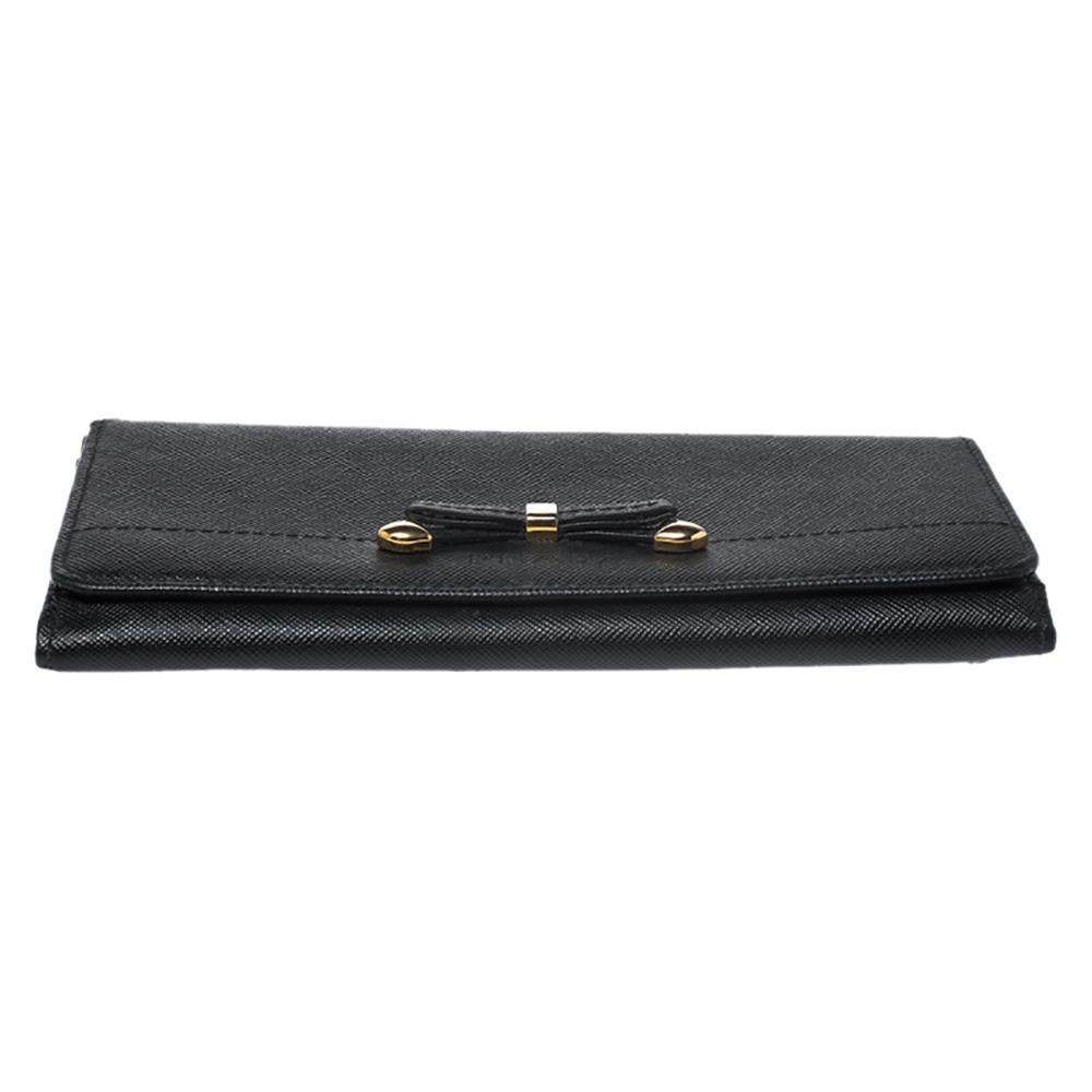 Prada Black Saffiano Lux Leather Bow Flap Wallet 2
