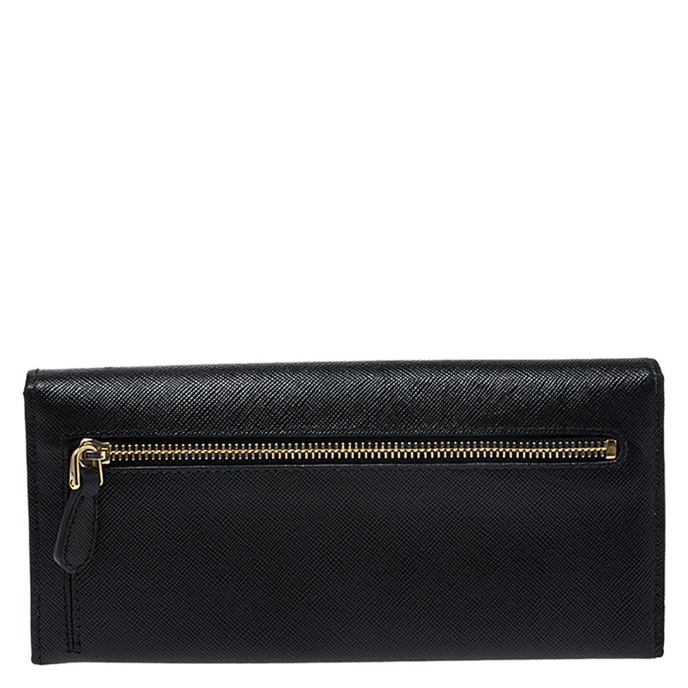 Prada Black Saffiano Lux Leather Bow Flap Wallet 3