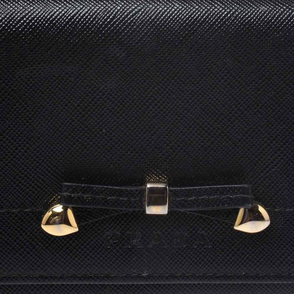 Prada Black Saffiano Lux Leather Bow Flap Wallet 4