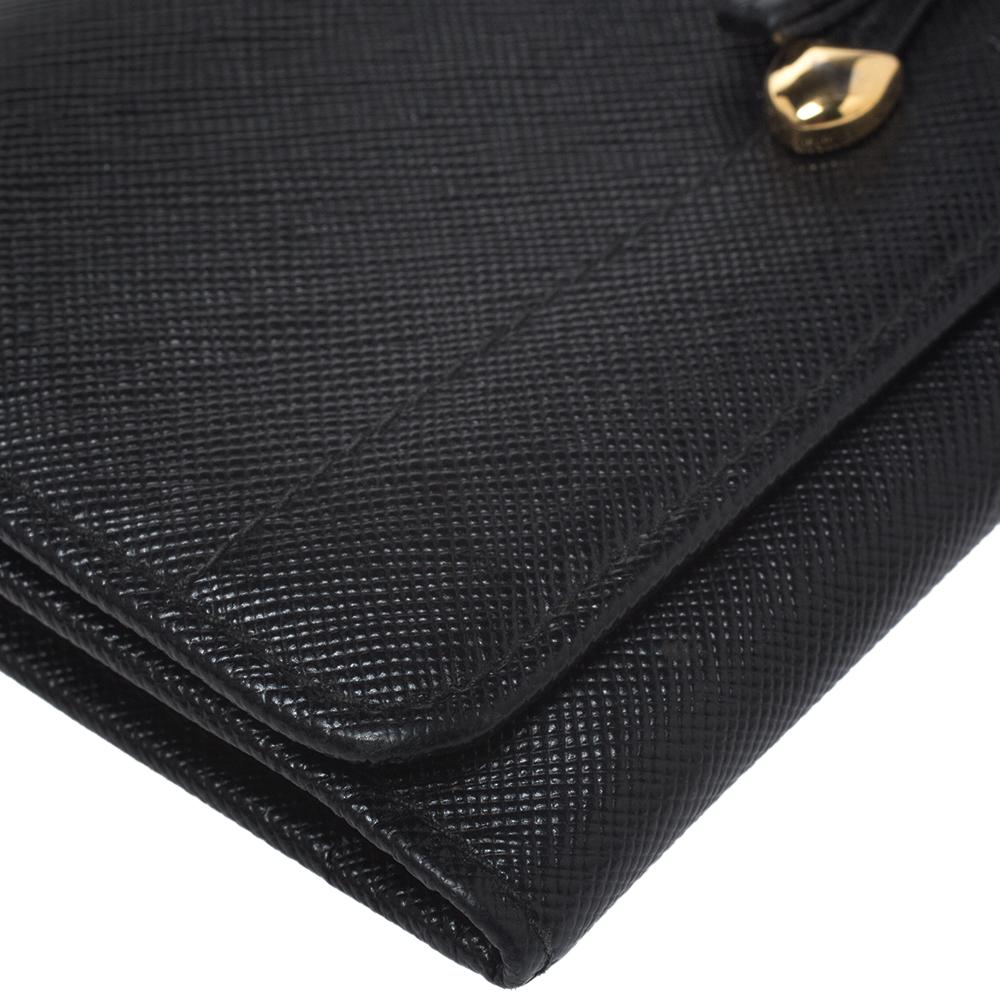 Prada Black Saffiano Lux Leather Bow Flap Wallet 5