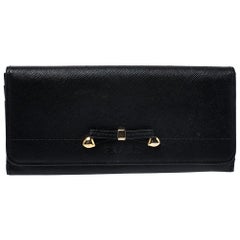 Prada Black Saffiano Lux Leather Bow Flap Wallet