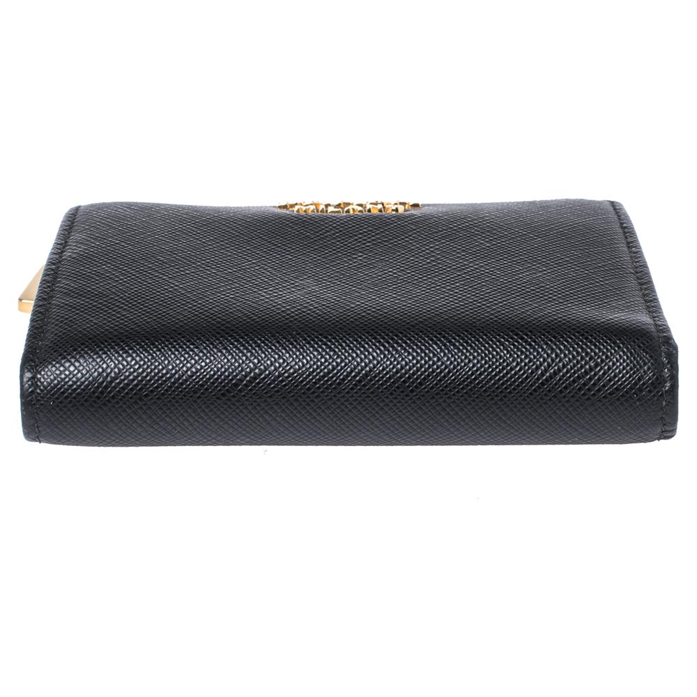 Women's Prada Black Saffiano Lux Leather Compact Wallet