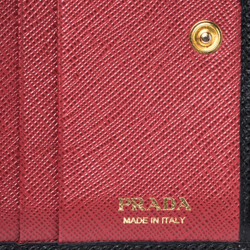 Prada Black Saffiano Lux Leather Compact Wallet 2