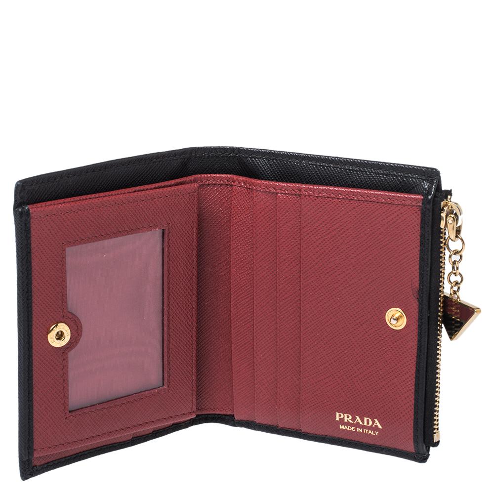 Prada Black Saffiano Lux Leather Compact Wallet 3