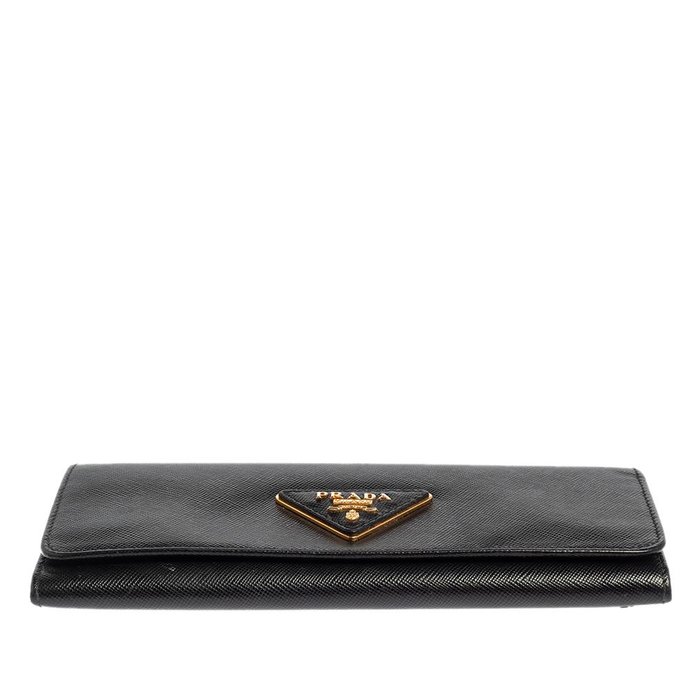 Women's Prada Black Saffiano Lux Leather Continental Flap Wallet