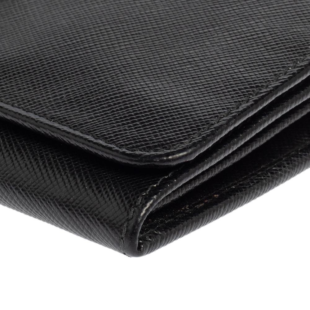 Prada Black Saffiano Lux Leather Continental Flap Wallet 5