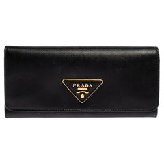 Prada Black Saffiano Lux Leather Continental Flap Wallet