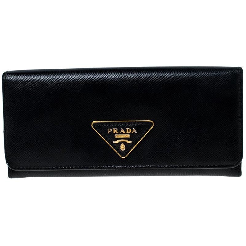 Prada Black Saffiano Lux Leather Continental Wallet