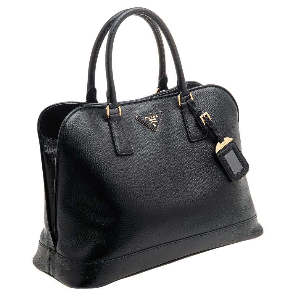 Women's Prada Black Saffiano Lux Leather Dome Satchel