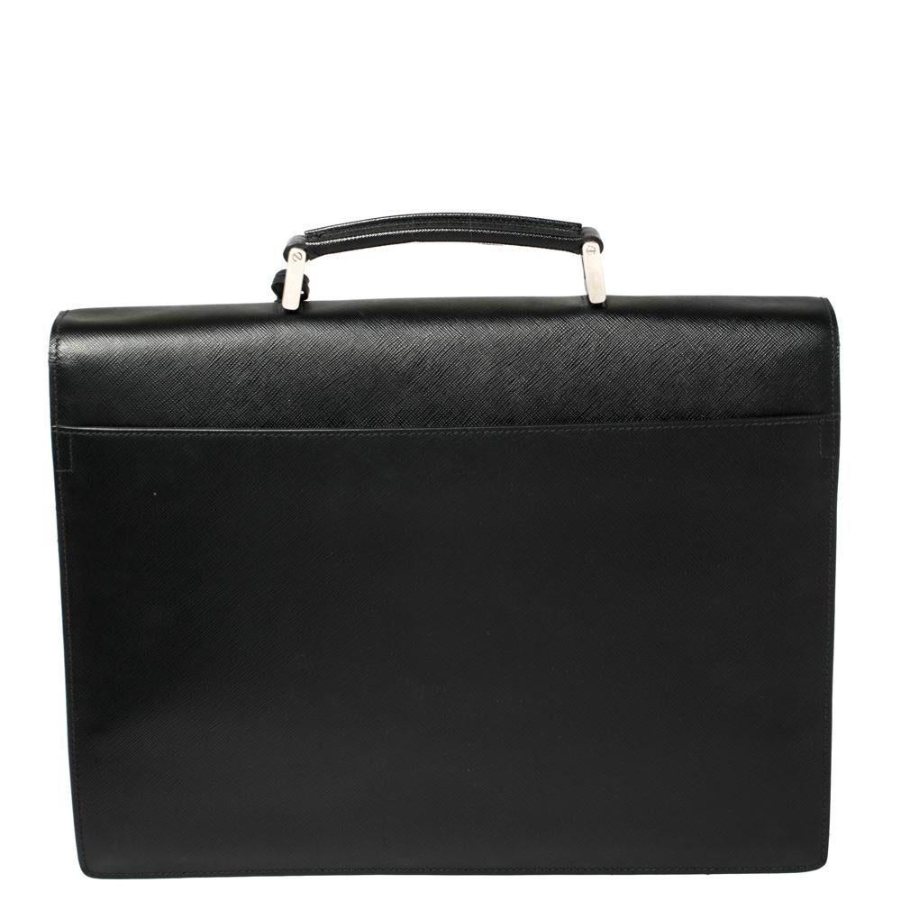 Men's Prada Black Saffiano Lux Leather Double Gusset Briefcase