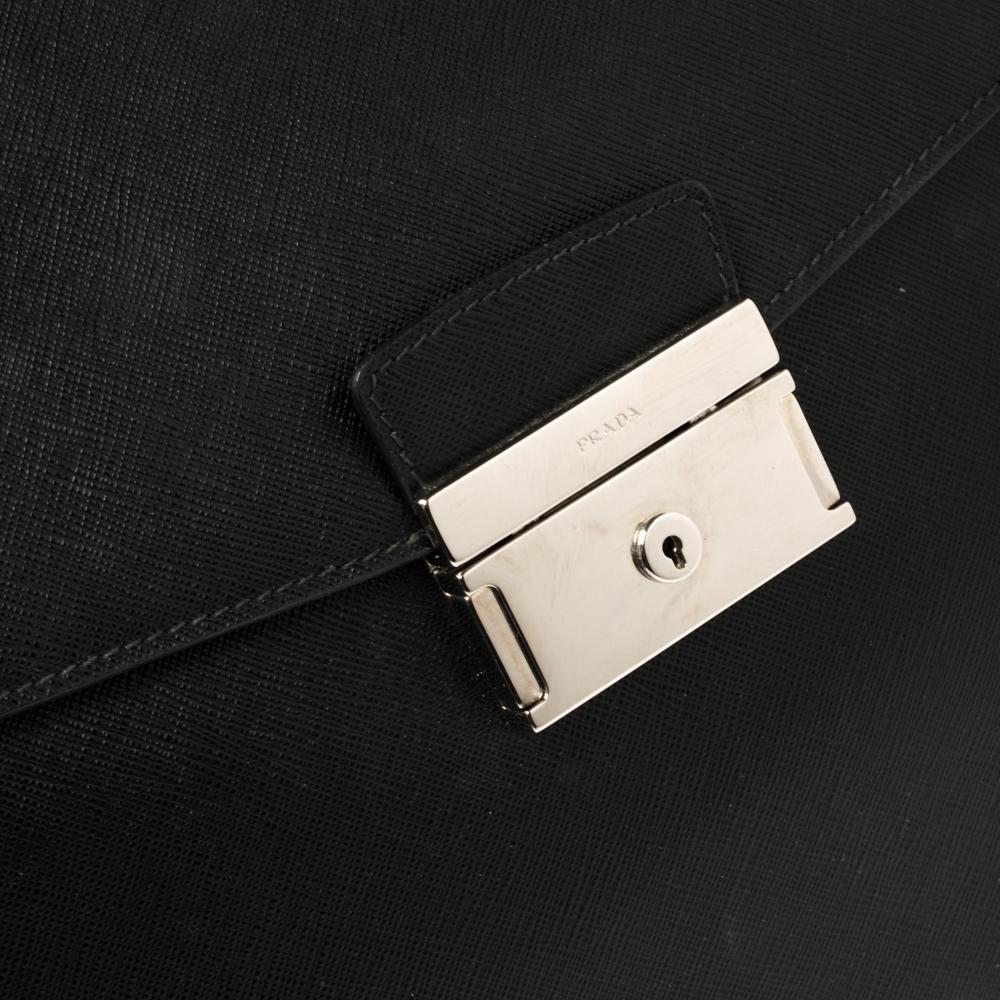 Prada Black Saffiano Lux Leather Double Gusset Briefcase 3