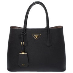 Prada Black Saffiano Lux Leather Double Tote