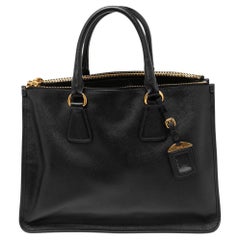 Prada Black Saffiano Lux Leather Double Zip Tote