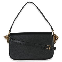 Prada Black Saffiano Lux Leather Embleme Flap Shoulder Bag