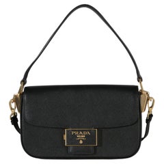 Prada Black Saffiano Lux Leather Embleme Flap Shoulder Bag