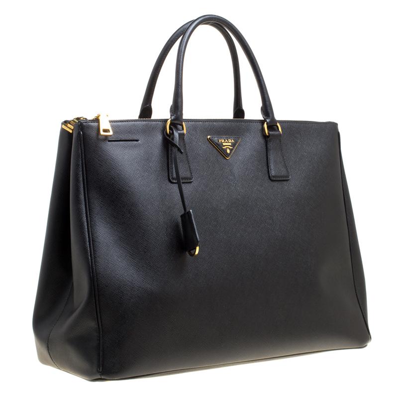 Prada Black Saffiano Lux Leather Executive Double Zip Tote 7