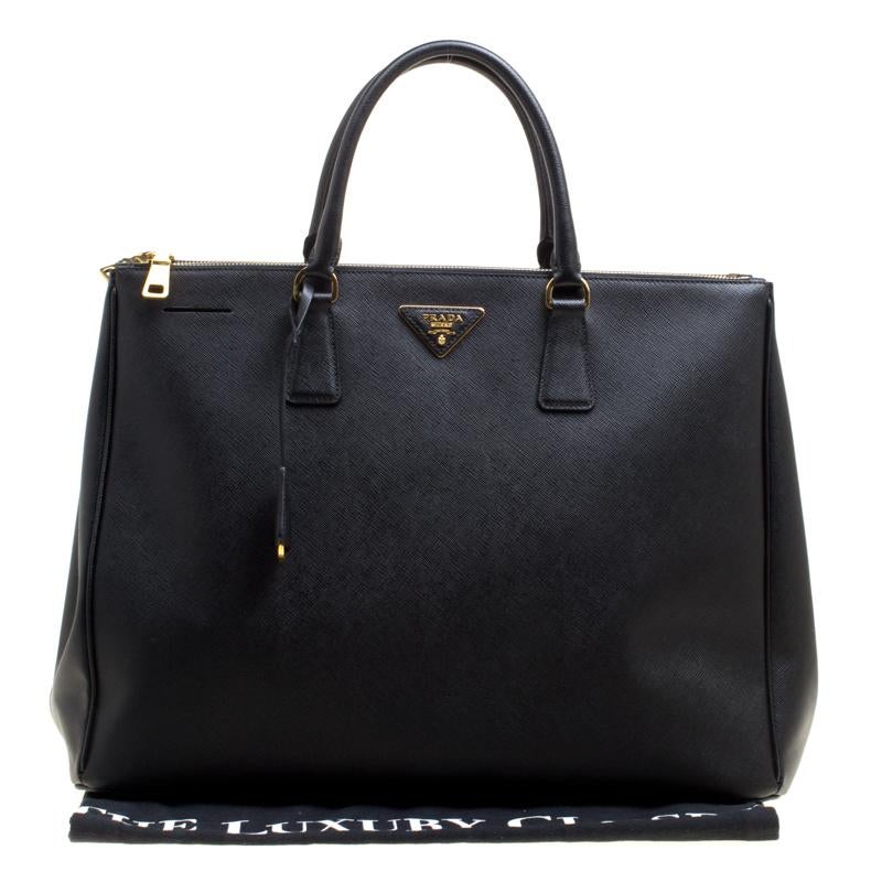 Prada Black Saffiano Lux Leather Executive Double Zip Tote 2