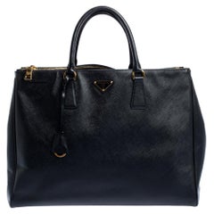 Prada Black Saffiano Lux Leather Executive Double Zip Tote