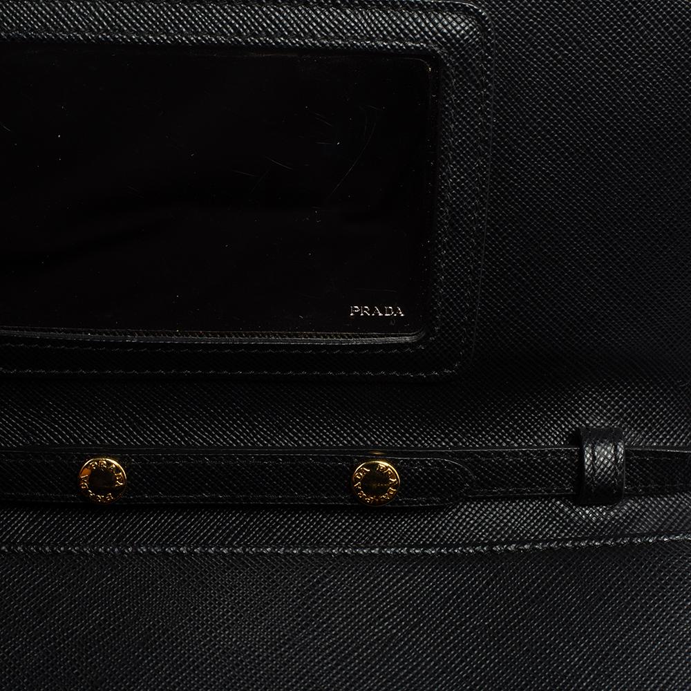 Prada Black Saffiano Lux Leather Flap Clutch Bag 6