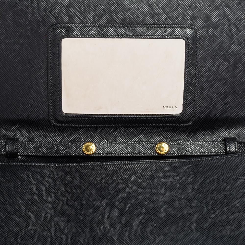 Prada Black Saffiano Lux Leather Flap Clutch Bag 8