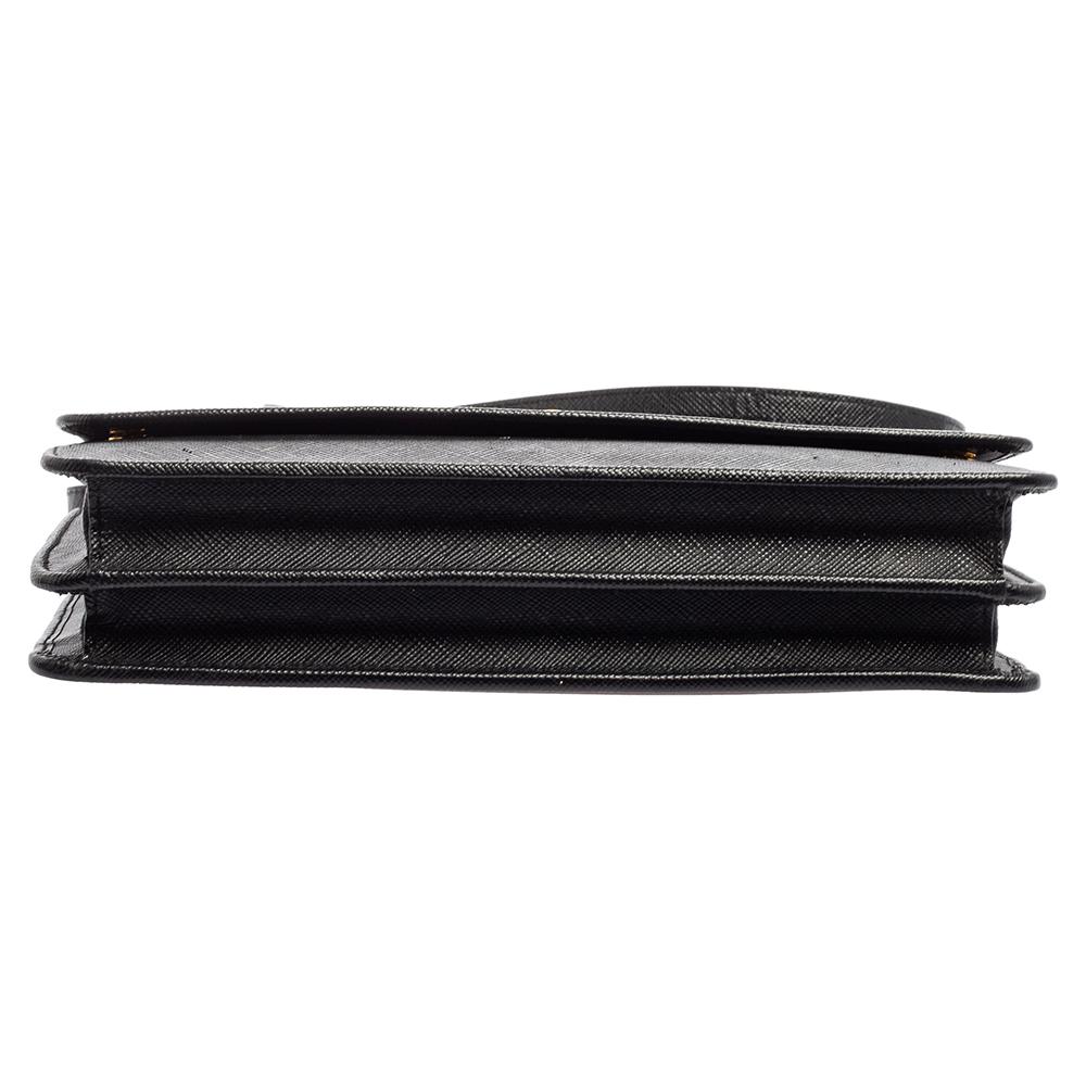 Women's Prada Black Saffiano Lux Leather Flap Clutch Bag