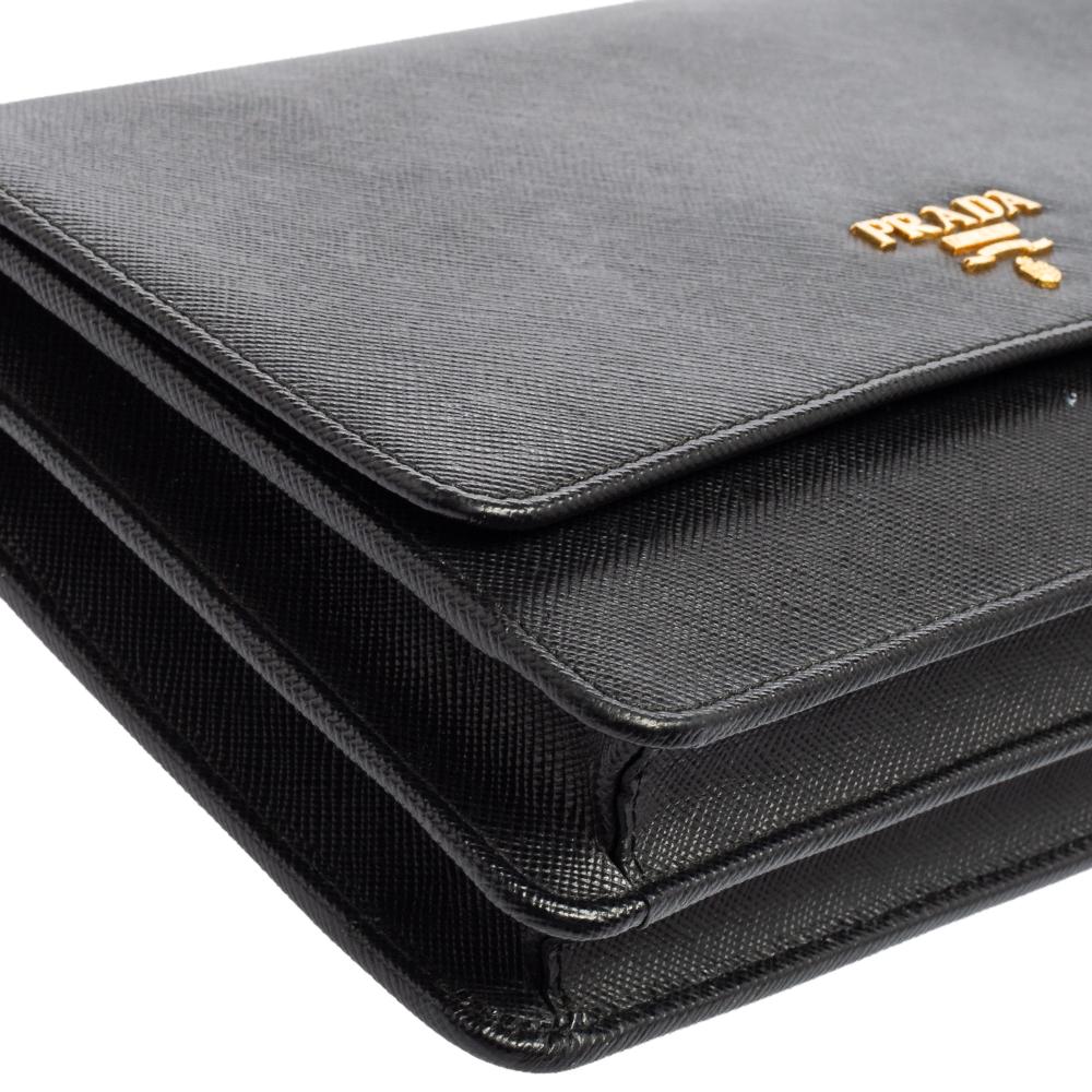 Prada Black Saffiano Lux Leather Flap Clutch Bag 1