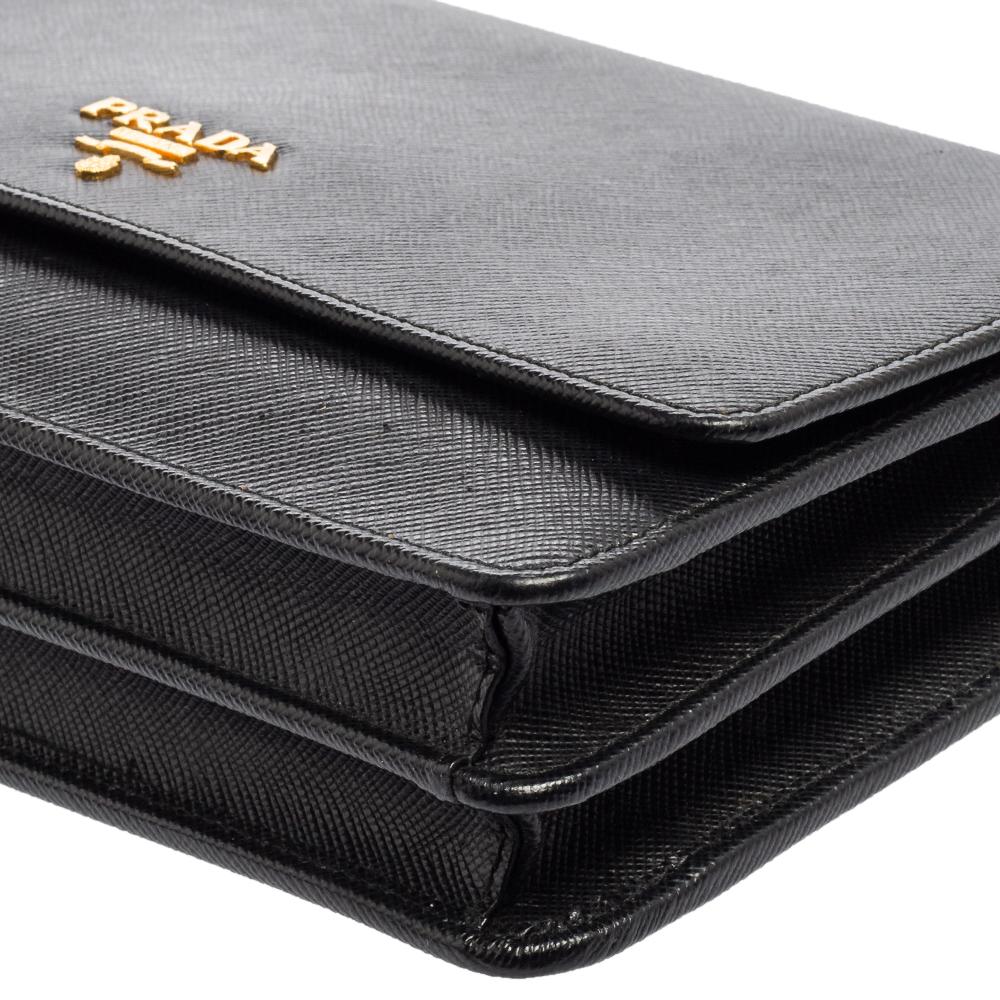 Prada Black Saffiano Lux Leather Flap Clutch Bag 2