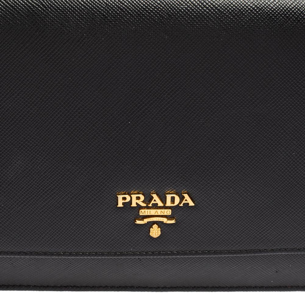 Prada Black Saffiano Lux Leather Flap Clutch Bag 3