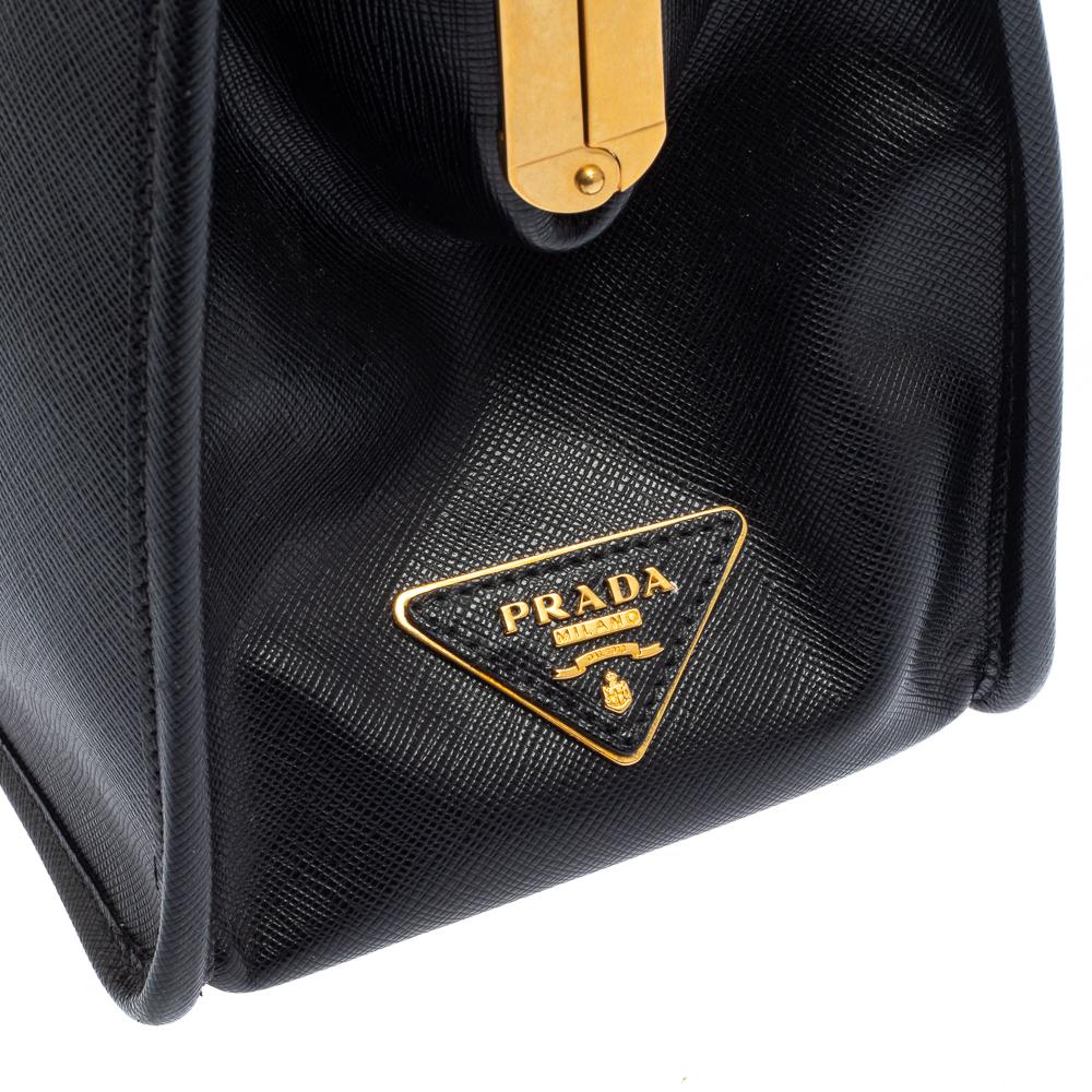 Prada Black Saffiano Lux Leather Frame Double Zip Tote 4