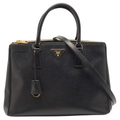 Prada Black Saffiano Lux Leather Galleria Double Zip Tote