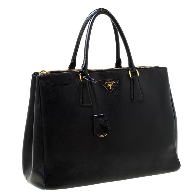 Women's Prada Black Saffiano Lux Leather Large Double Zip Tote