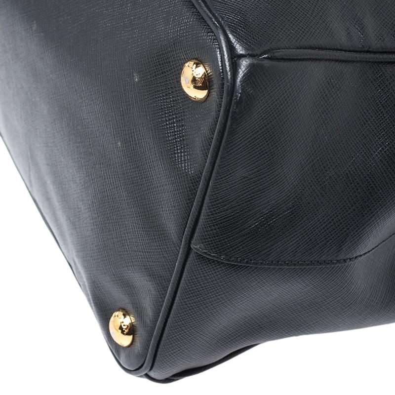 Prada Black Saffiano Lux Leather Large Double Zip Tote 3