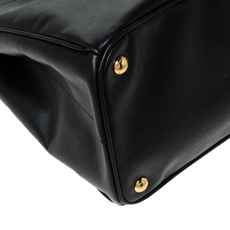 Prada Black Saffiano Lux Leather Large Double Zip Tote 4