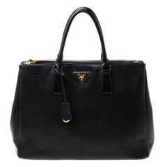 Prada Black Saffiano Lux Leather Large Double Zip Tote