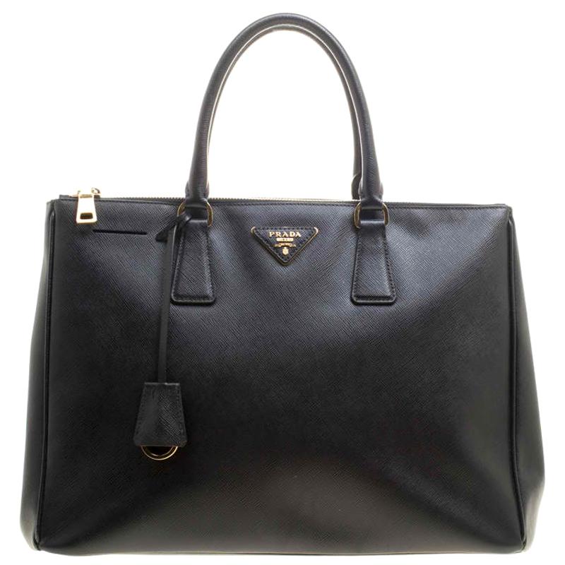 Prada Black Saffiano Lux Leather Large Double Zip Tote