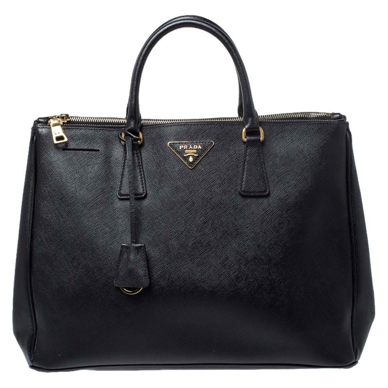 Prada Black Saffiano Lux Leather Large Double Zip Tote