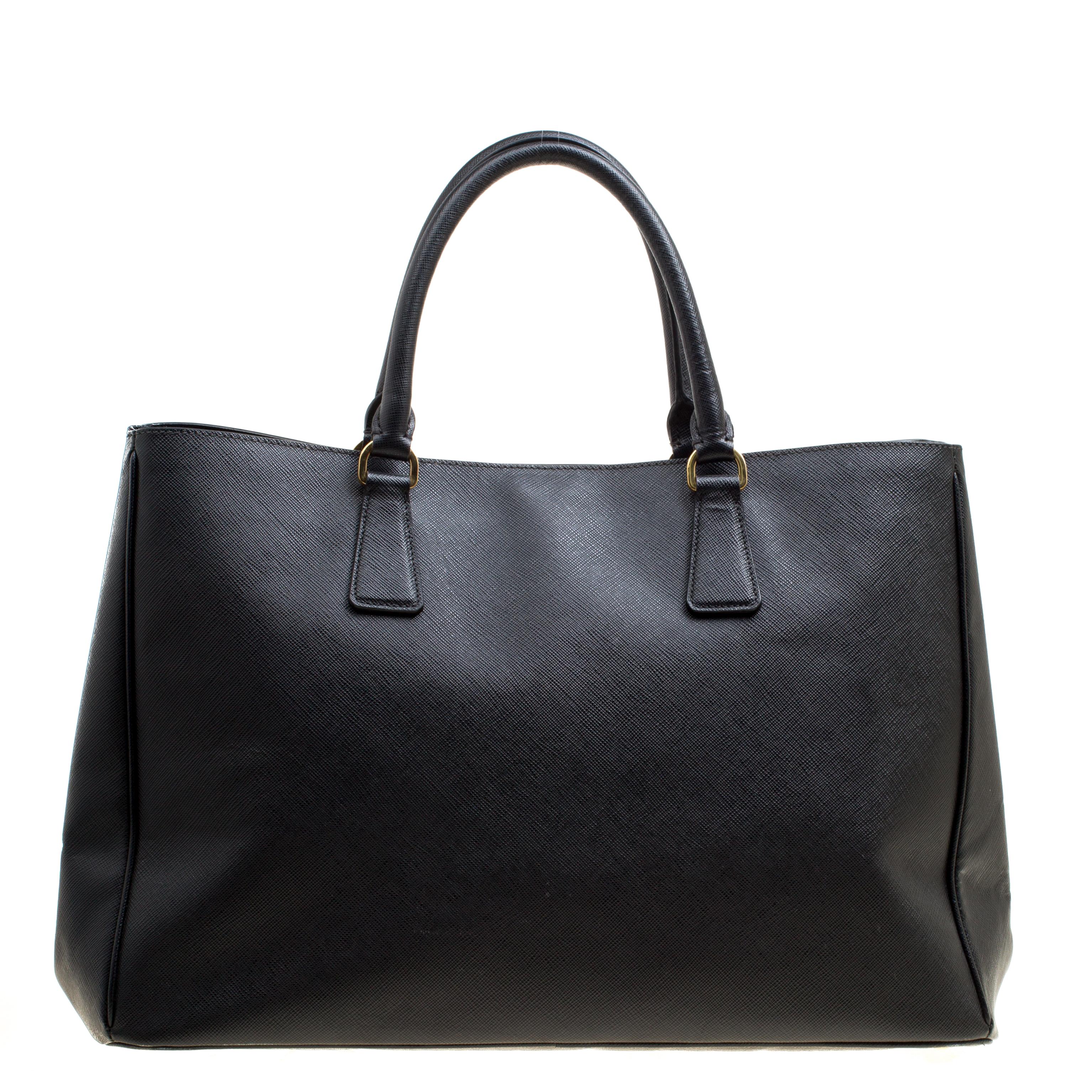 Women's Prada Black Saffiano Lux Leather Large Gardener's Tote