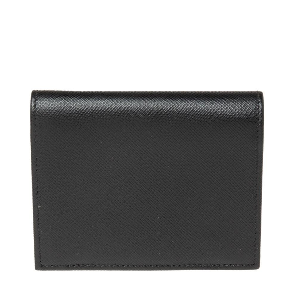 Prada Black Saffiano Lux Leather Logo Flap Compact Wallet 7