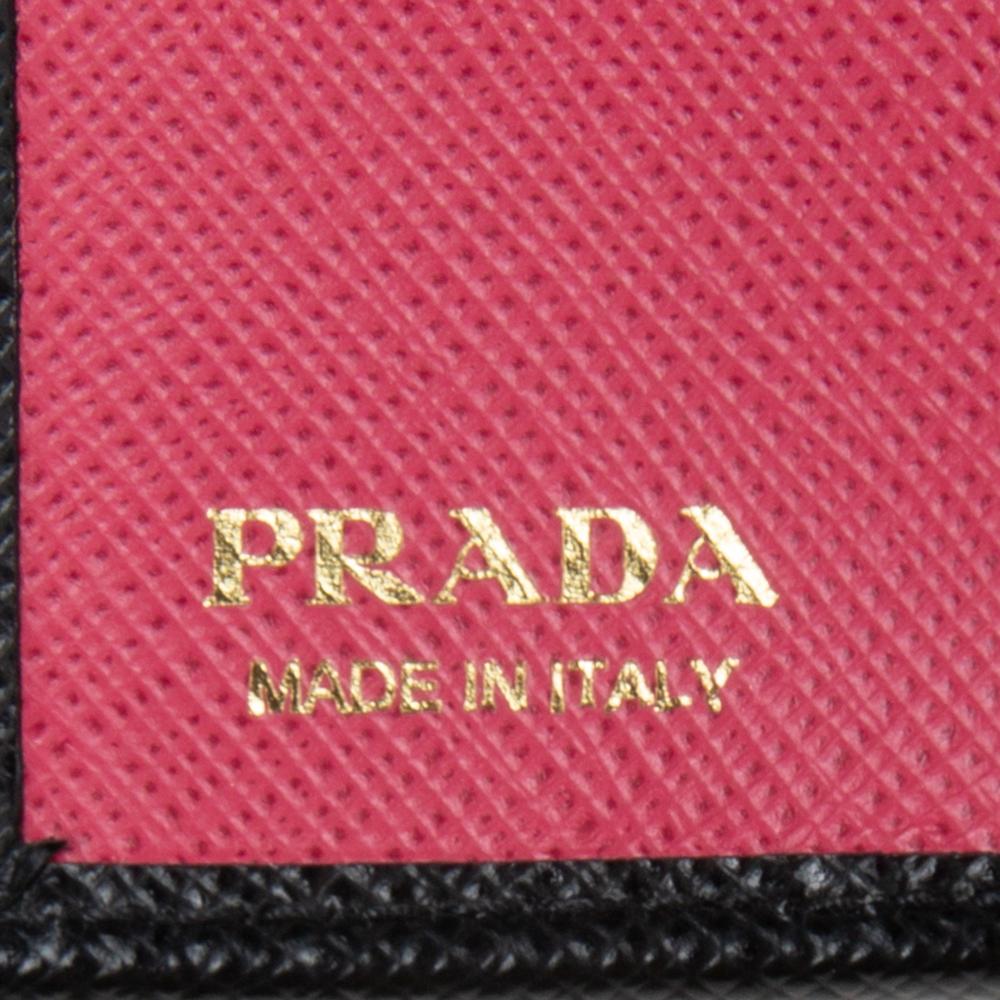 Women's Prada Black Saffiano Lux Leather Logo Flap Compact Wallet