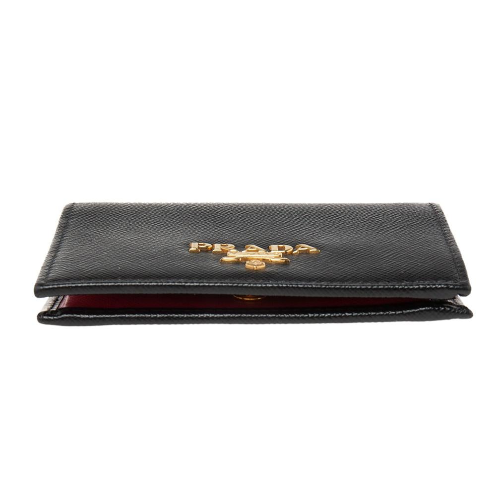 Prada Black Saffiano Lux Leather Logo Flap Compact Wallet 1