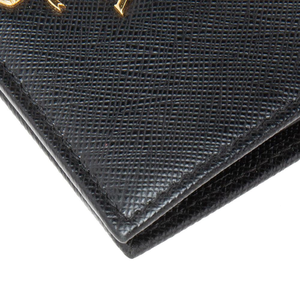 Prada Black Saffiano Lux Leather Logo Flap Compact Wallet 2