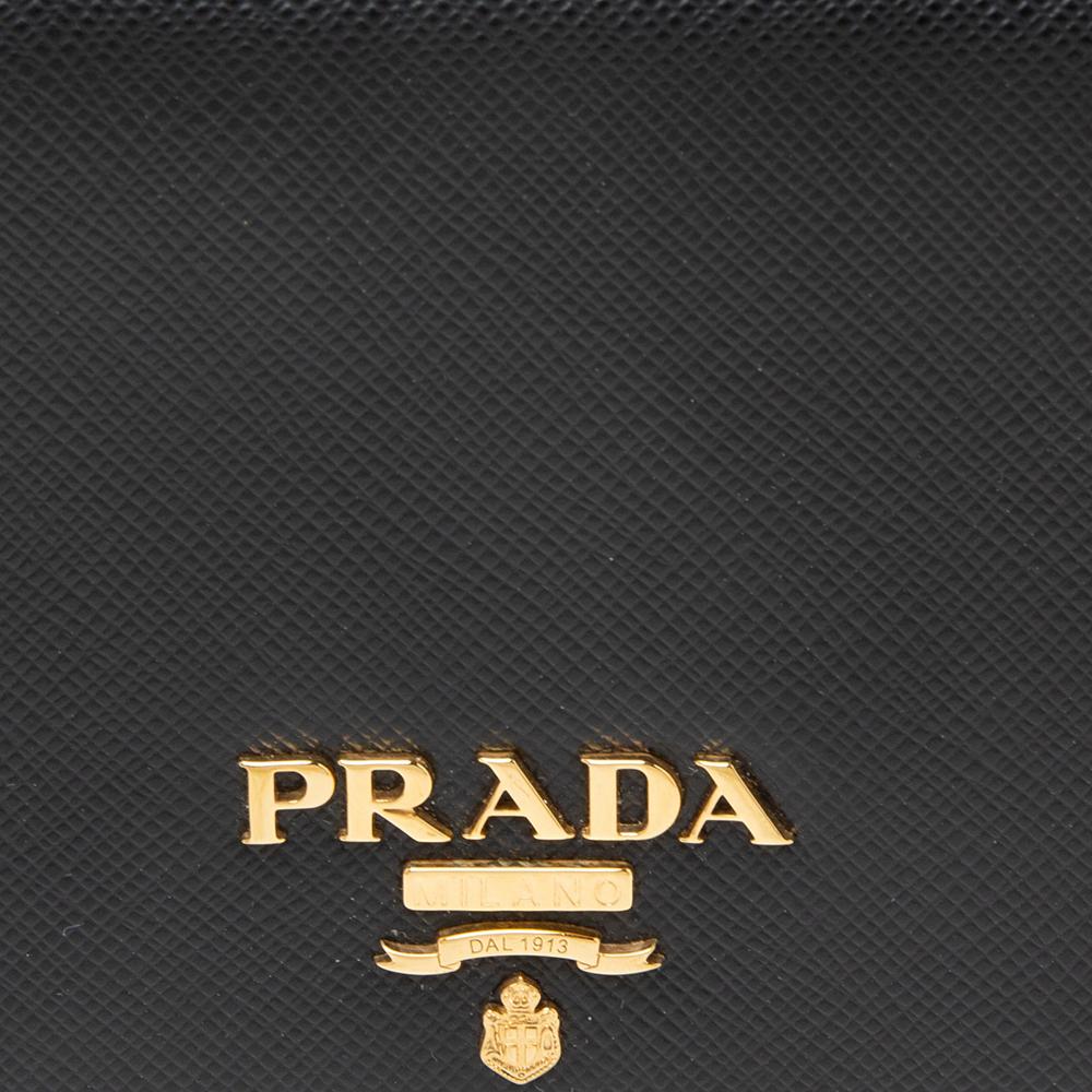 Prada Black Saffiano Lux Leather Logo Flap Compact Wallet 3