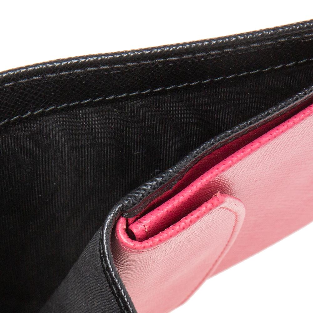 Prada Black Saffiano Lux Leather Logo Flap Compact Wallet 4