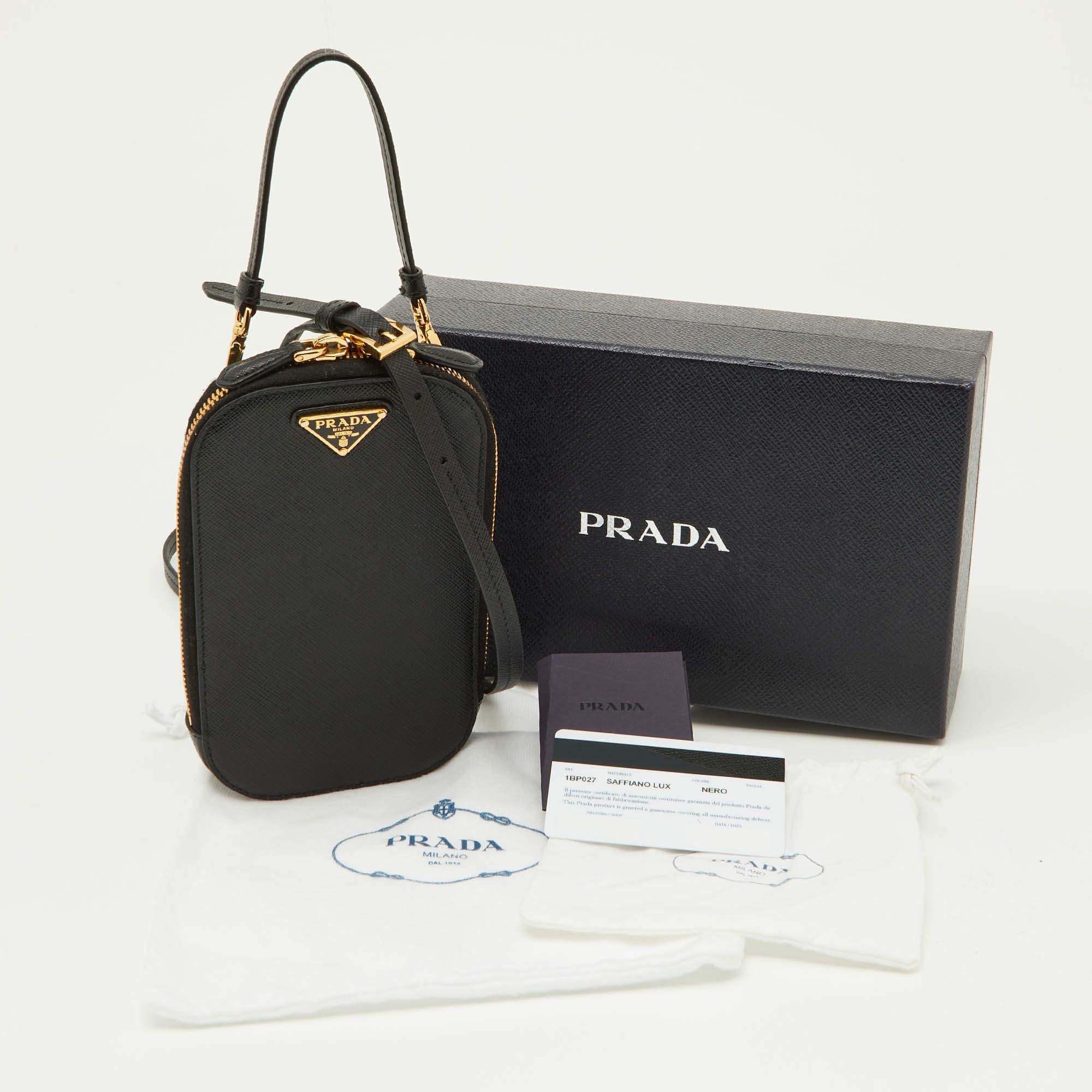 Prada Black Saffiano Lux Leather Logo Phone Crossbody Bag 7