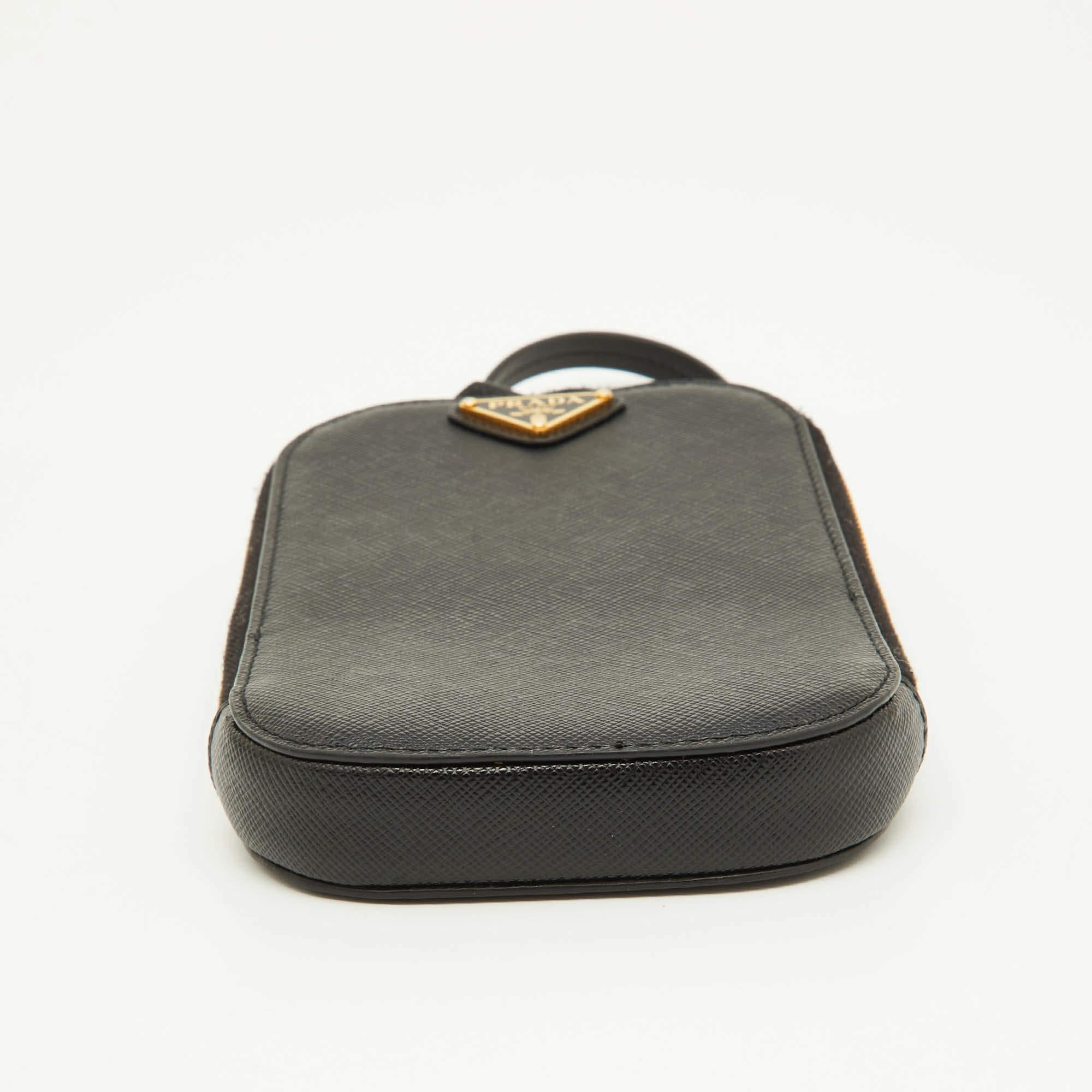 Prada Black Saffiano Lux Leather Logo Phone Crossbody Bag 1