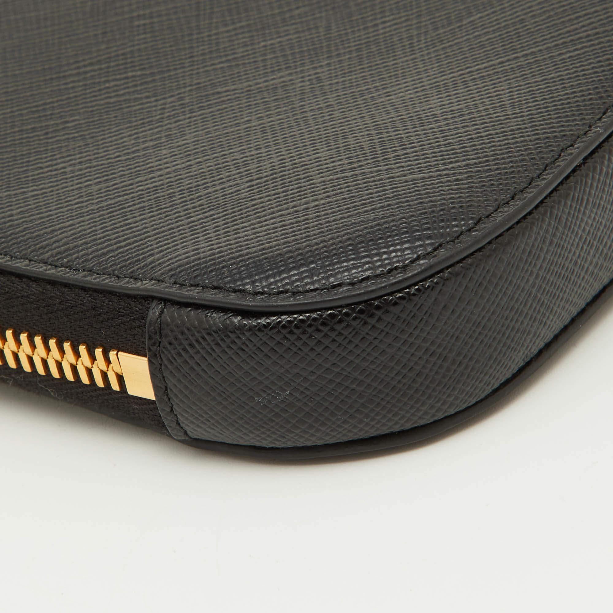 Prada Black Saffiano Lux Leather Logo Phone Crossbody Bag 2