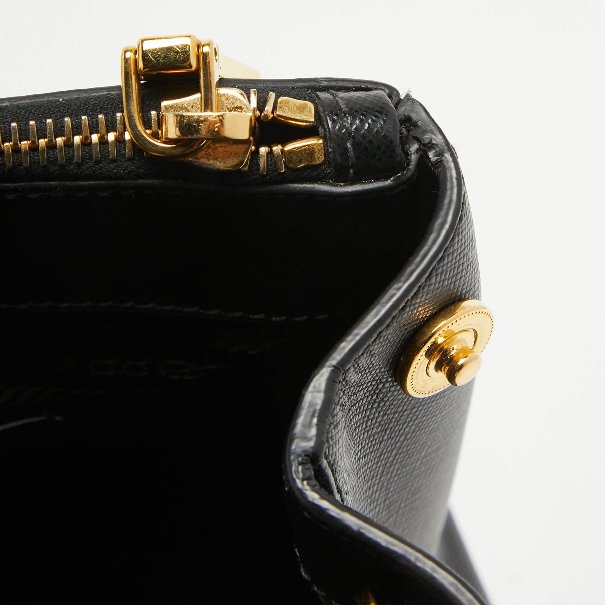 Prada Black Saffiano Lux Leather Medium Double Zip Tote For Sale 8